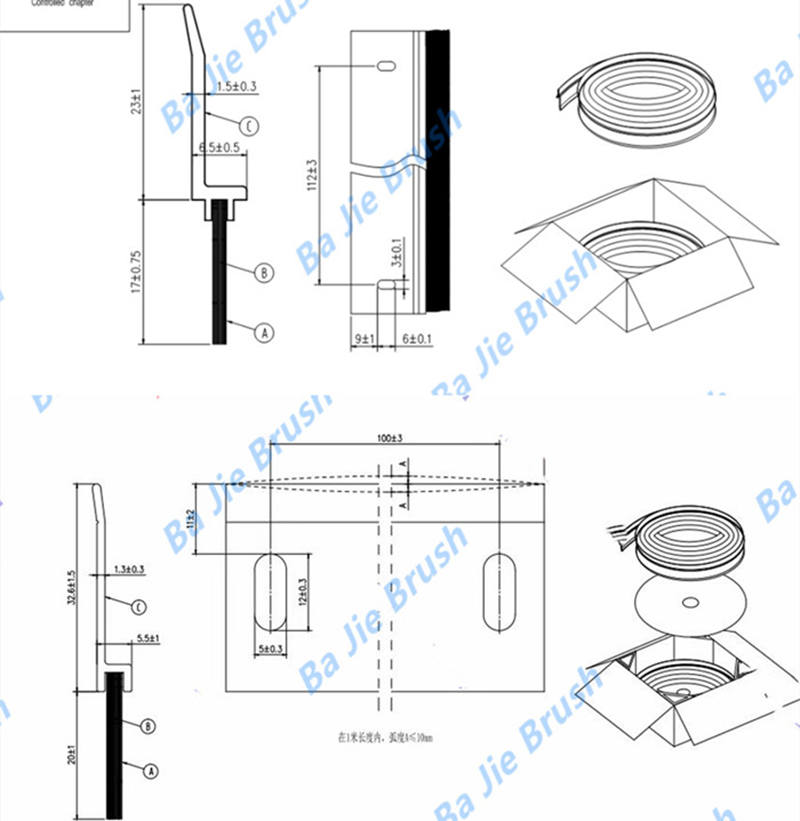 Rotary heat exchanger seal brush dimensions and technical drawing