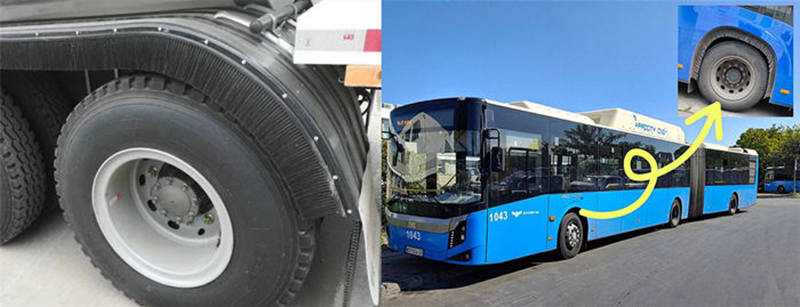 Flexible brush seal installed around a bus wheel