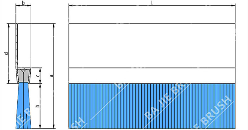 H aluminium profile strip brush dimensions drawing