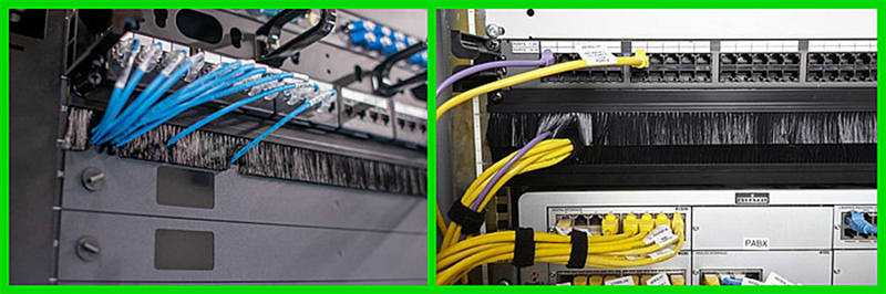 H profile lath brush installed on a rack cabinet for cable management