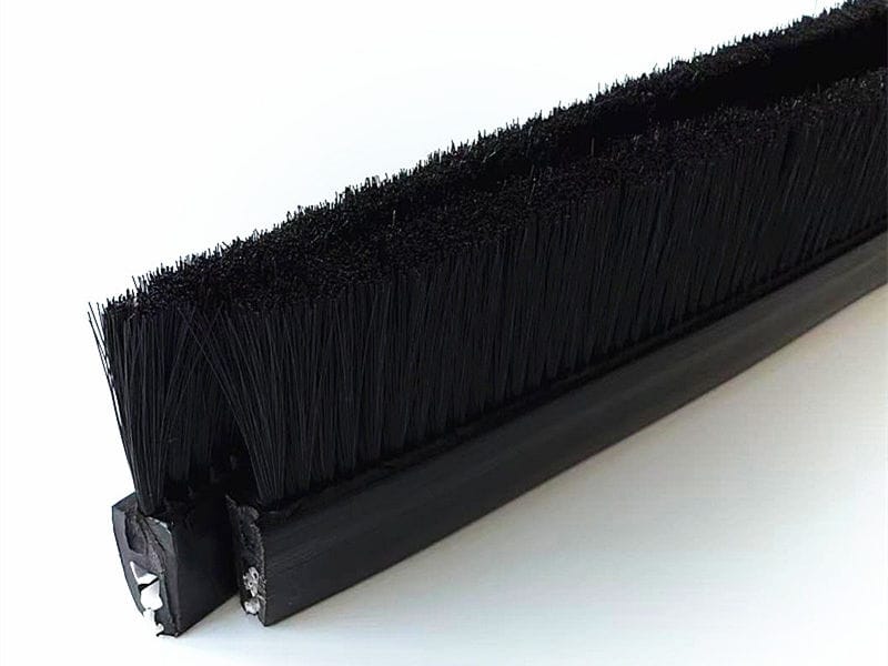 Black flexible strip brush with rubber profile backing