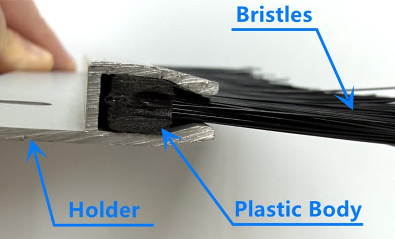 Nylon bristles and rigid PVC brush body inserted into an aluminum holder