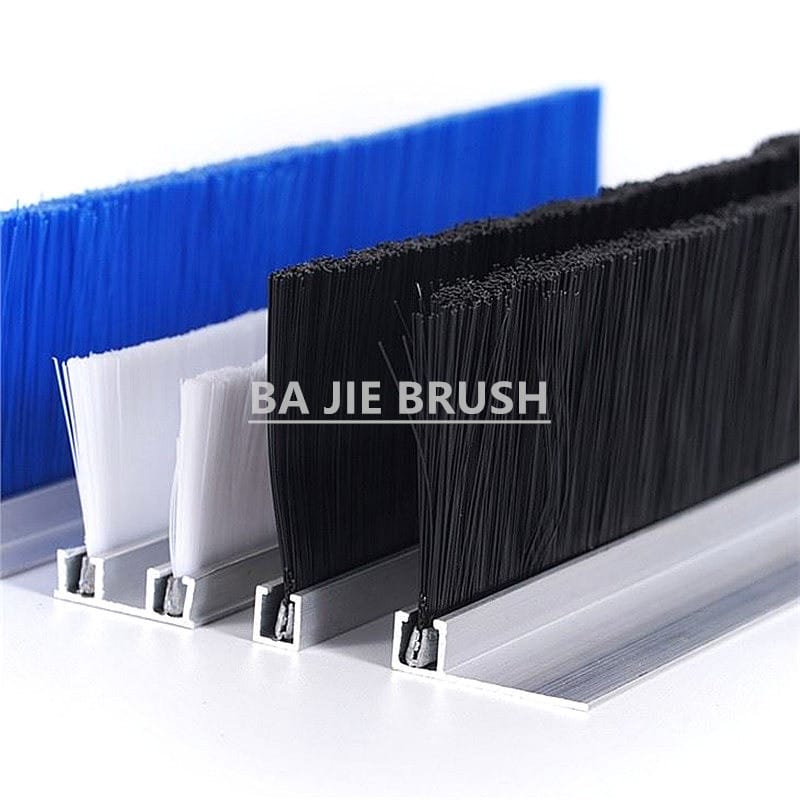 Commercial nylon bristle door bottom sweep brushes in black, white and blue