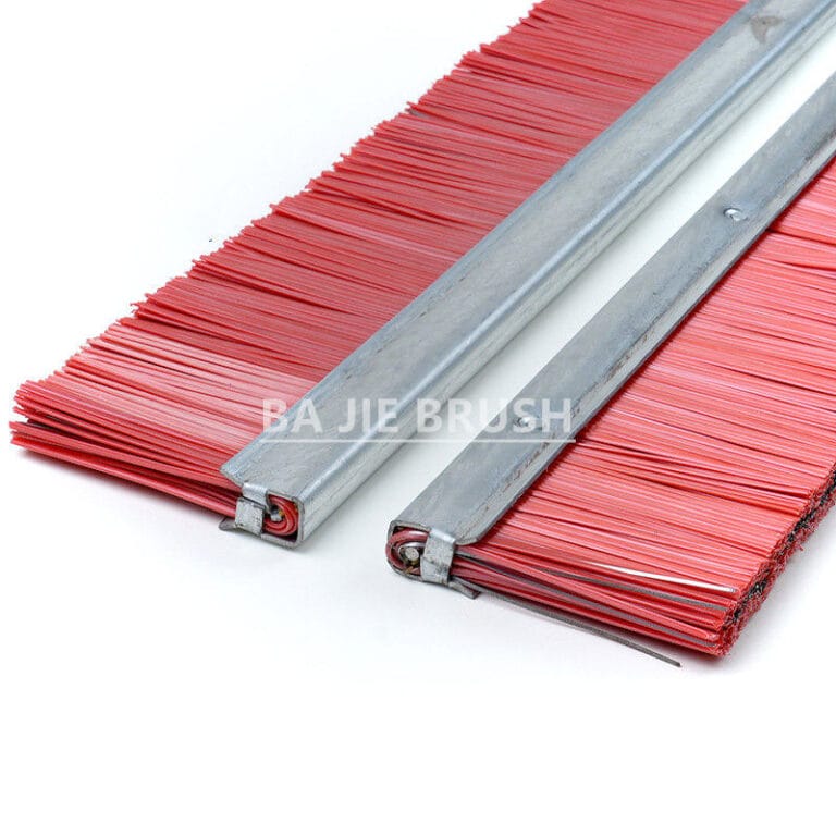 Red polypropylene and flat steel wire cleaning brushes for concrete block production machines