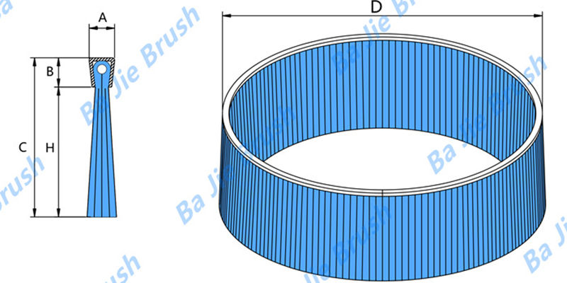 Cup Strip Brush Dimensions Cup strip brush dimensions showing diameter, backing size and bristle height