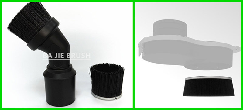 Cup Strip Brush for Vacuum Head Cup strip brush installed around a vacuum head for surface cleaning