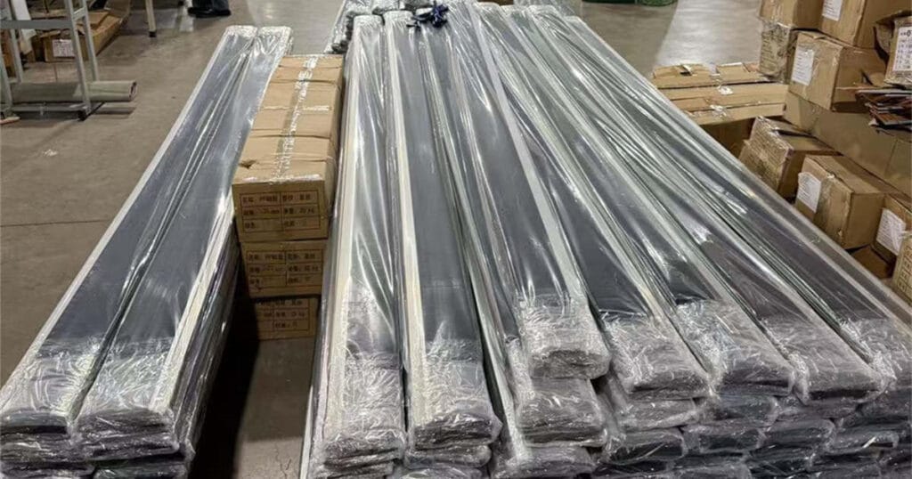 Long custom industrial strip brushes packed and ready for shipment at BaJie Brush factory