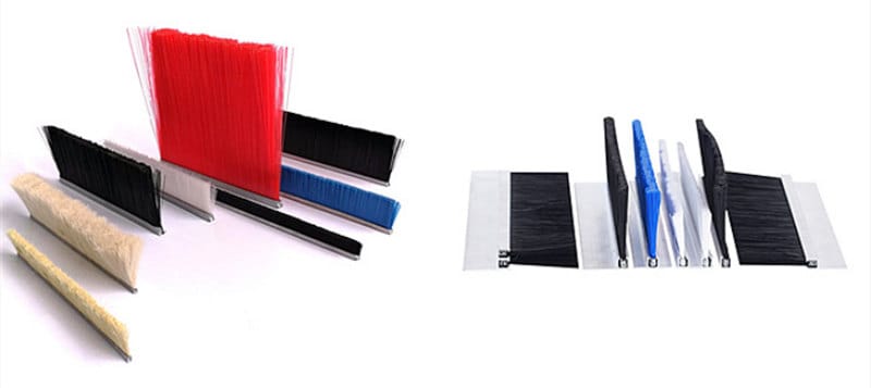 Metal channel and profile strip brushes in different sizes and filament colors