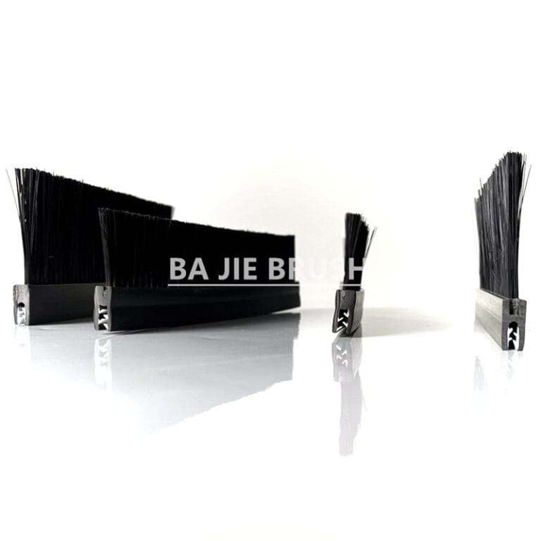 Flexible clip-on rubber profile strip brush shown from different angles