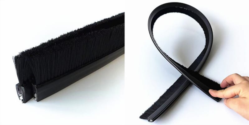 flexible brush seals for dust control on straight and curved surfaces