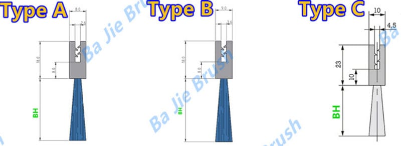 Type A, B and C rubber profile options for flexible rack cable entry brushes