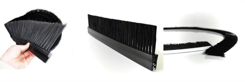 Flexible strip brushes with different thermoplastic and rubber profiles