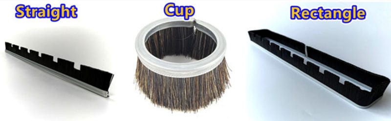 Straight, cup-shaped and rectangular floor nozzle brush strip configurations