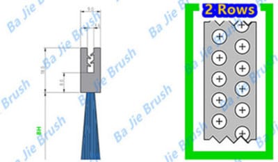 High-density flexible strip brush with 9 × 18 mm profile and two-row tuft layout