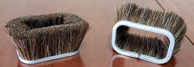 Rectangular formed horsehair strip brushes for vacuum cleaner floor nozzles