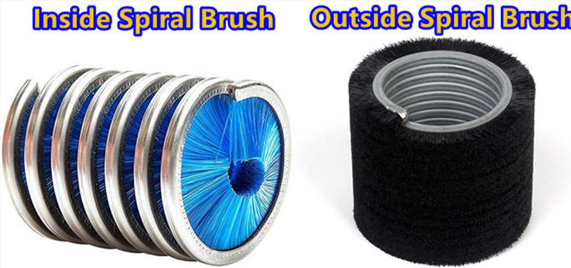 Inside spiral brush with inward-facing bristles and outside spiral brush with outward-facing bristles