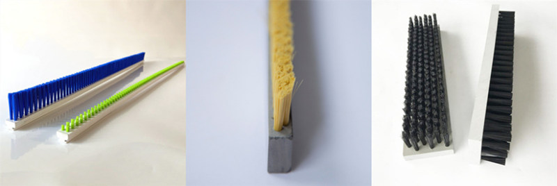 Lath strip brushes with rigid backing and staple-set bristles