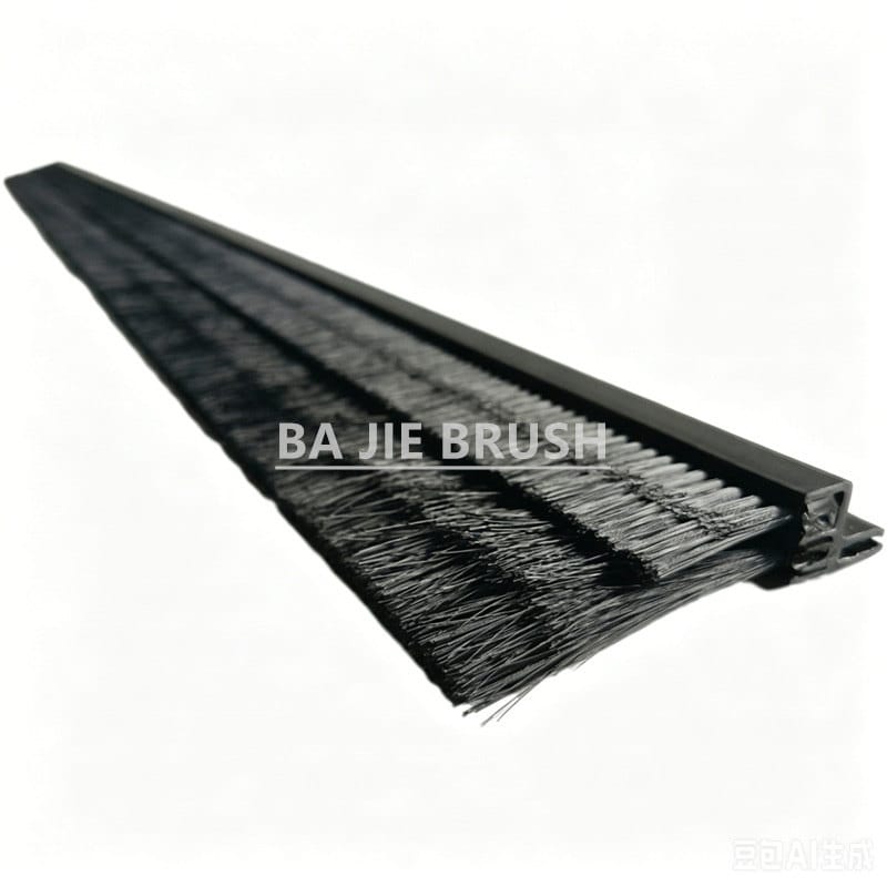 Offset bristle brush strip for server rack cabinet cable openings