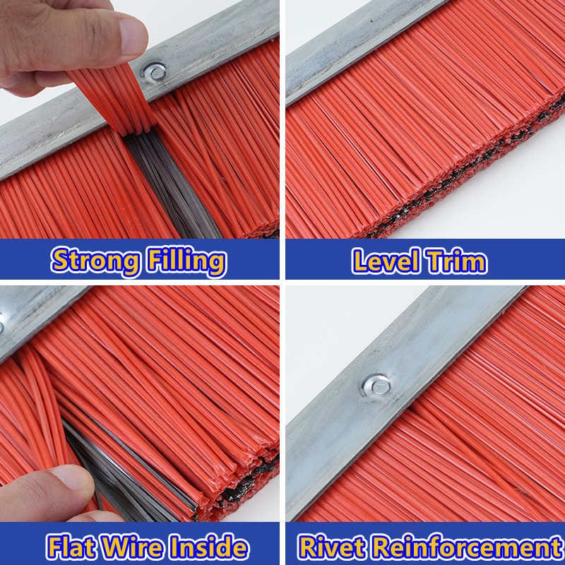 Concrete block machine cleaning brush with polypropylene and flat steel wire