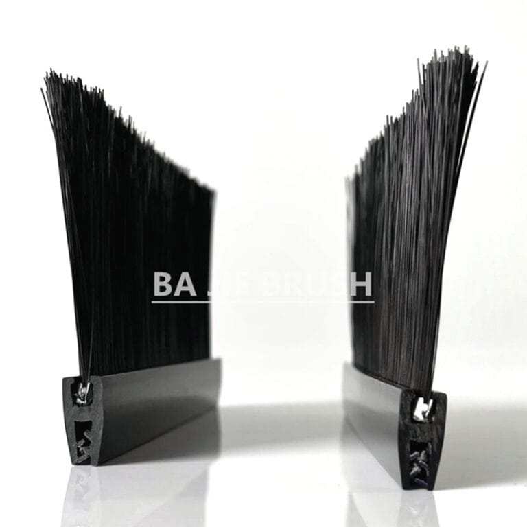 Rigid plastic clip-on strip brush for cable pass-through openings