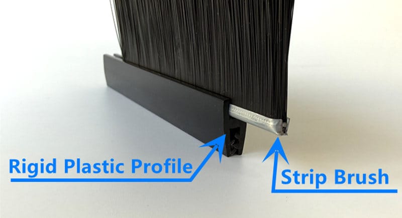 Rigid plastic clip-on profile combined with a metal channel strip brush