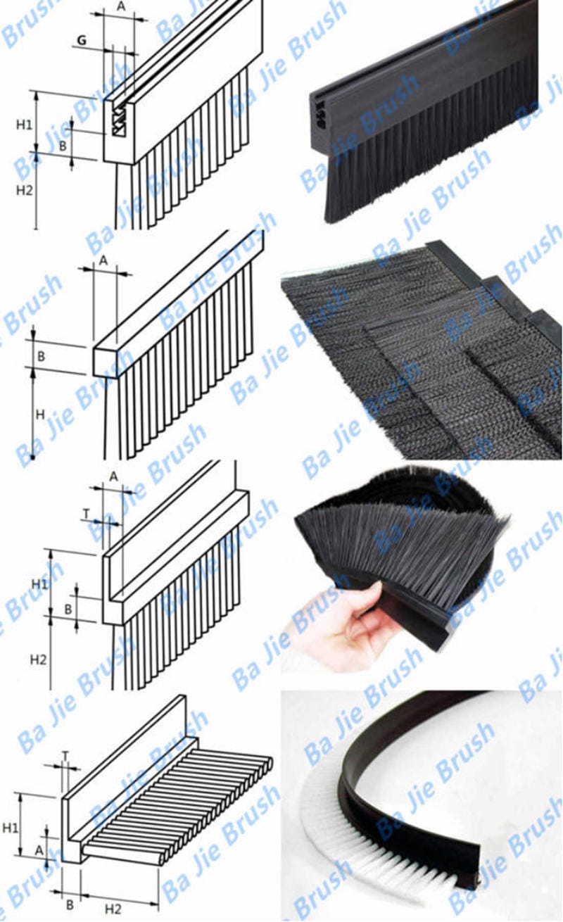 Clip-on, square, H and F profile options for flexible spray suppressant brush strips