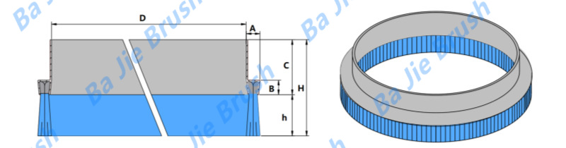 Surface cleaner brush skirt dimensional drawing showing D, A, B, C, H and h measurements
