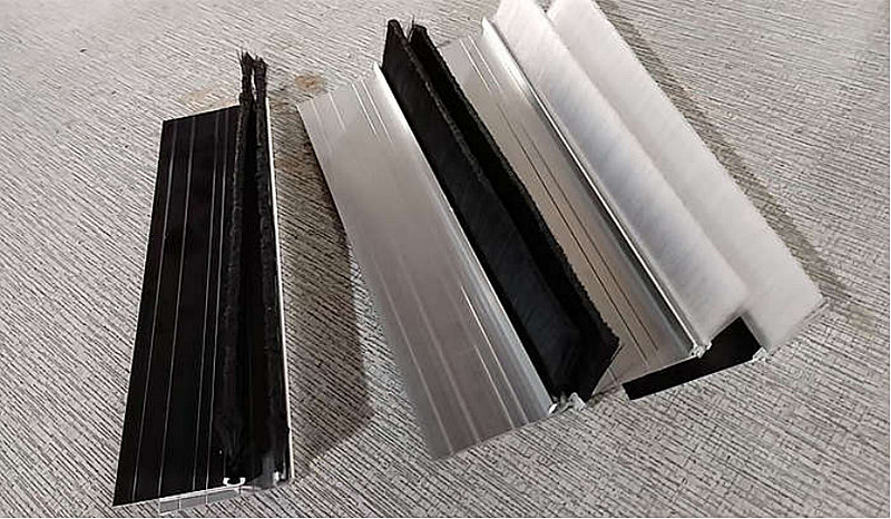 Barn Door Brush Seal Profile Options Barn door brush seals with different aluminum profiles and black or white bristles